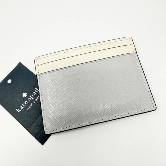 Kate Spade Madison Colorblock Saffiano Leather Slim Cardholder Cream/Plat. Gray - Picture 3 of 15